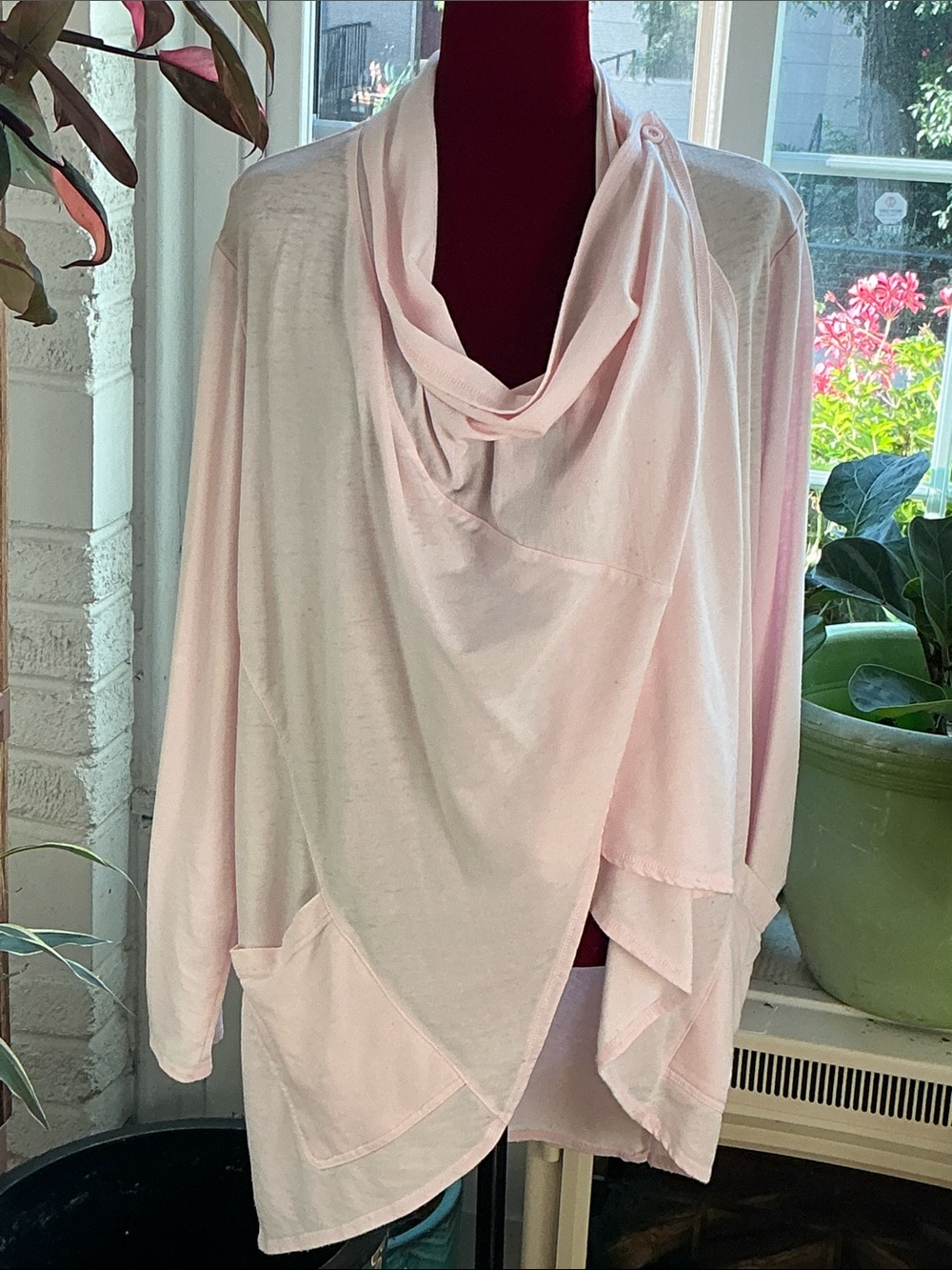 Light Pink Open-Front Draped Women's Sweater Cardigan size L by BRISAS - Picture 8 of 12